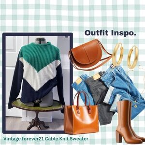 Forever 21 Green and Navy Cable Knit Sweater